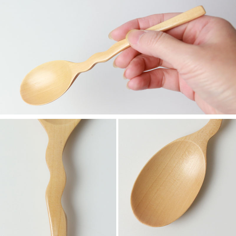 みよし漆器本舗 天然木製 波型カレースプーン ナチュラル おしゃれ
