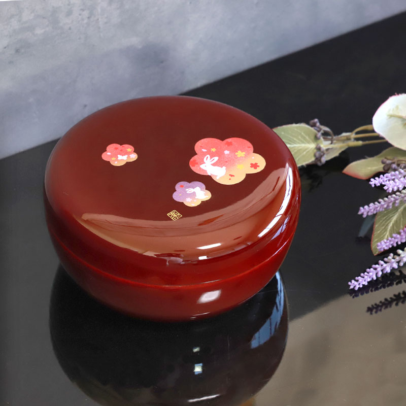みよし漆器本舗 紀州塗り 菓子器 溜 宴うさぎ 18cm 紀州漆器 菓子盆