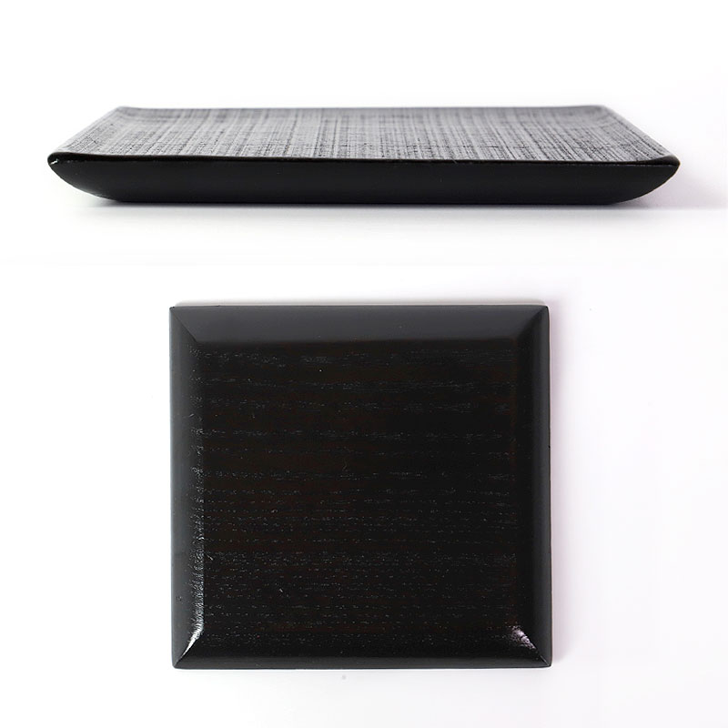 みよし漆器本舗 10%OFF 天然木製 プレート 千筋 黒 角皿 小 13.5cm 漆
