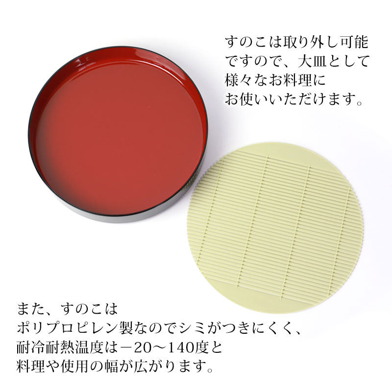 みよし漆器本舗 そば皿 すのこ 丸そば皿 黒内朱 山中塗り 日本製 20.4