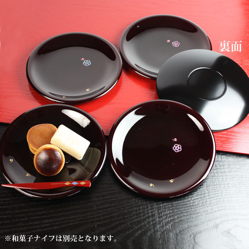 みよし漆器本舗 漆器 銘々皿 5寸 15cm 溜貝貼梅 セット (5枚入