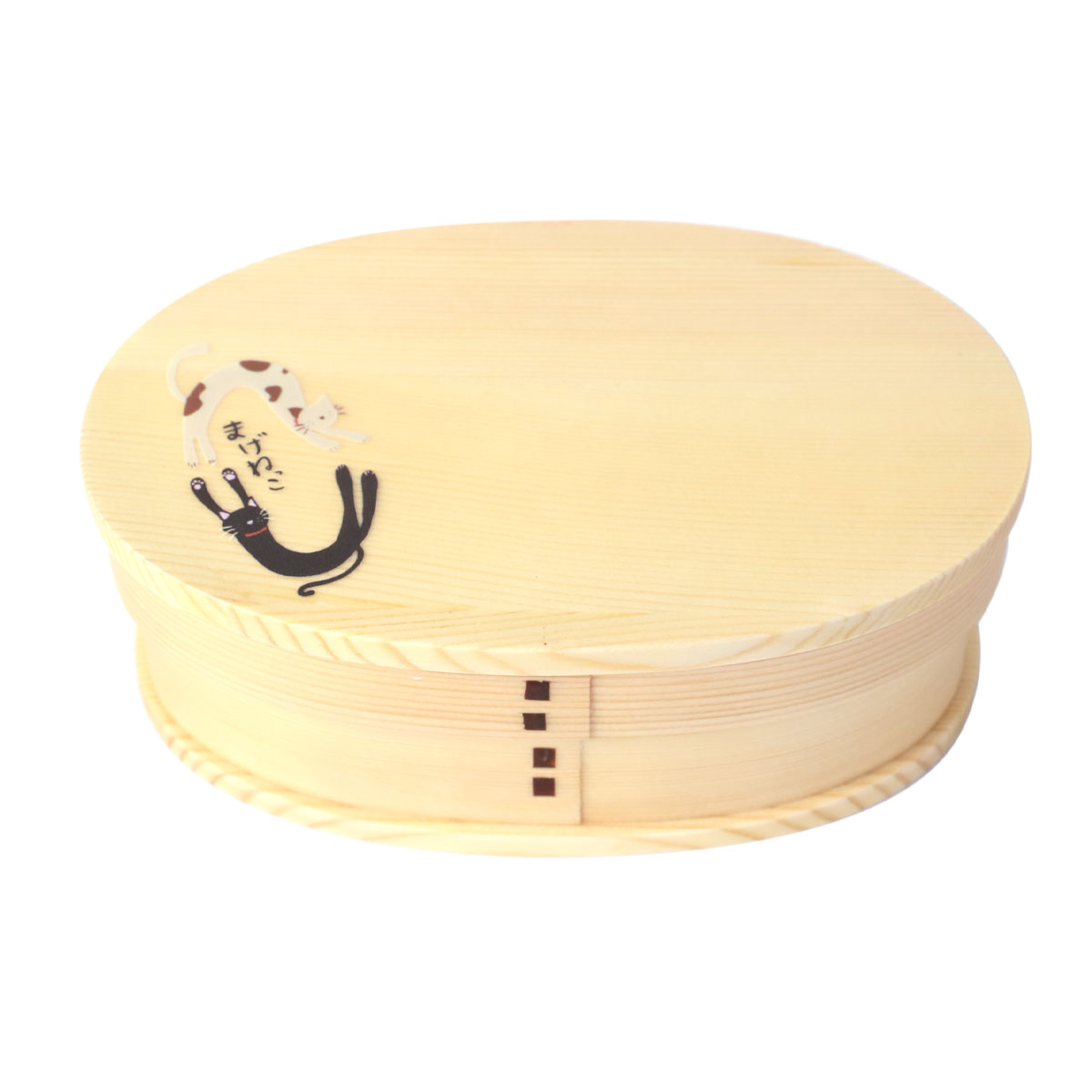 みよし漆器本舗 曲げわっぱ お弁当箱 白木 漆塗り 600ml 小判型 1段 猫