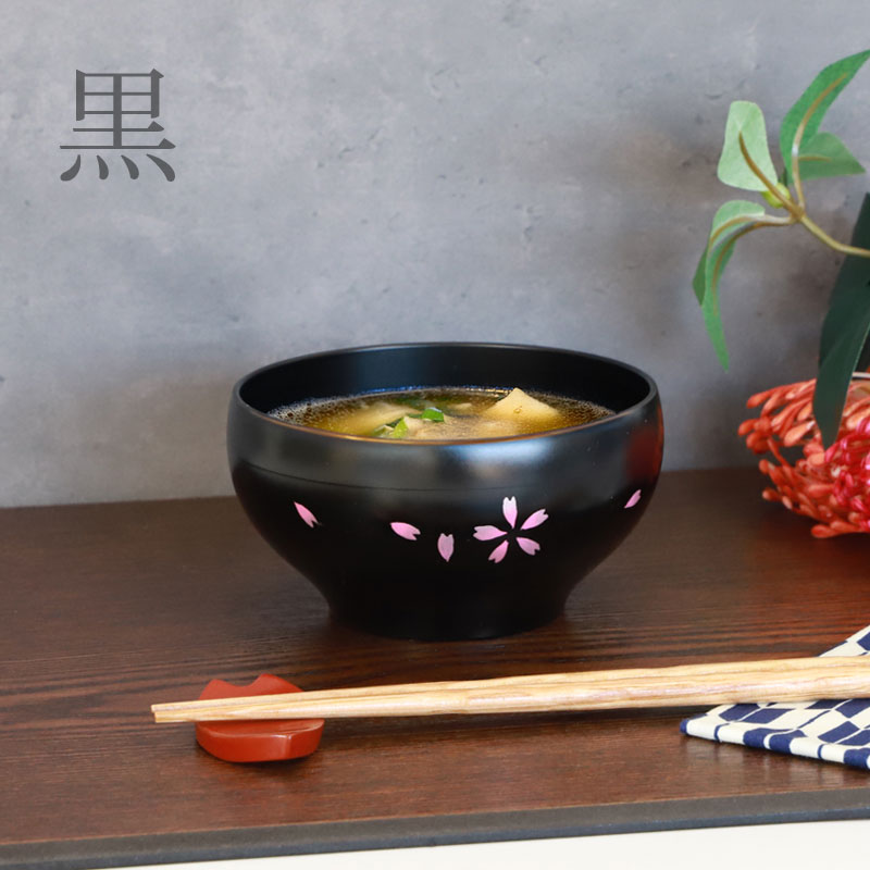 みよし漆器本舗 会津漆器 汁椀 会津塗り 手描き桜 お椀 スープボウル