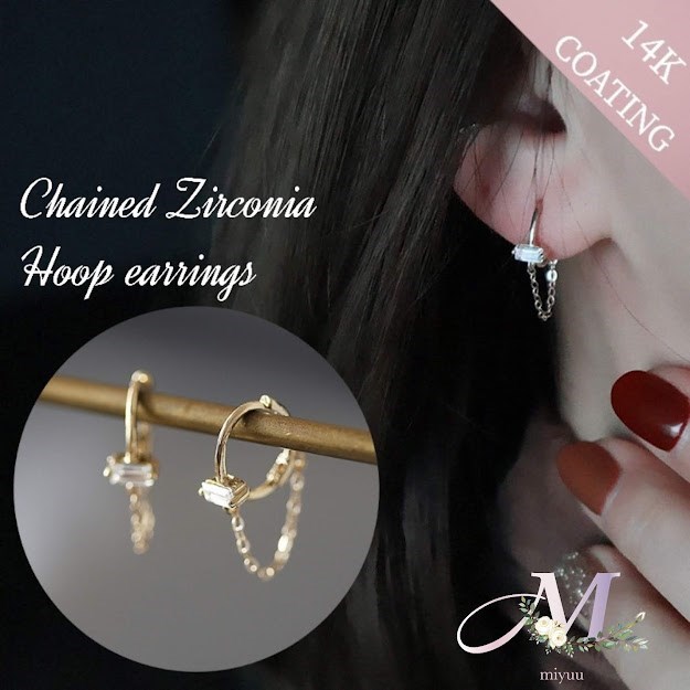 小さいピアス ピアス フープ 小さめ フープピアス 小さい チェーン アレルギー対応 揺れる 小ぶり 14K 14金 ジルコニア ゴールド シルバー レディース