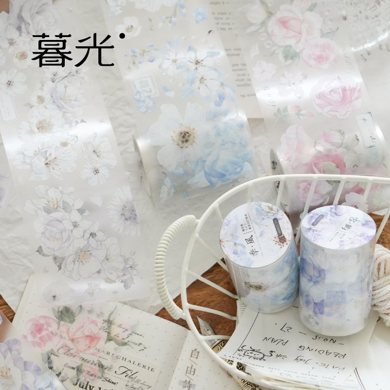 PET素材 コラージュ素材花 PETシール マステシール シールテープ 白 系