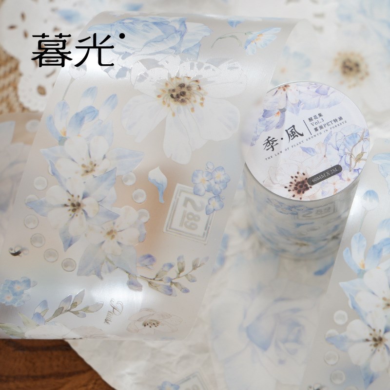 PET素材 コラージュ素材花 PETシール マステシール シールテープ 白 系