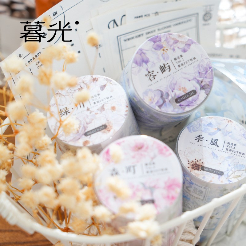 PET素材 コラージュ素材花 PETシール マステシール シールテープ 白 系