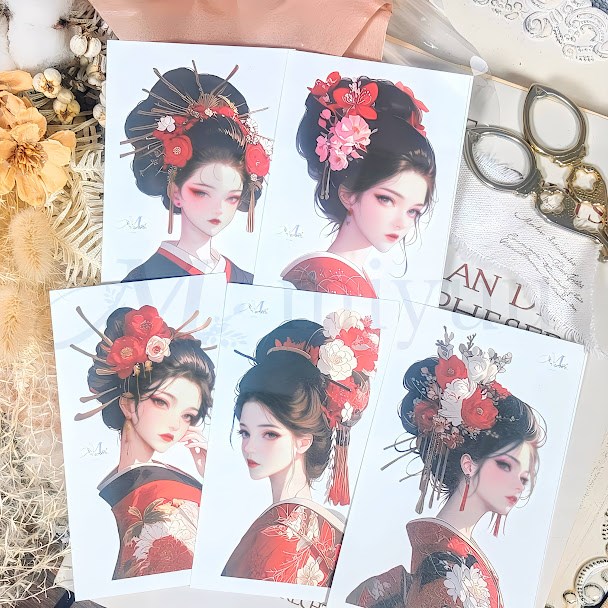 コラージュ素材 コラージュ女性女の子のシール 花 シールセット女の子