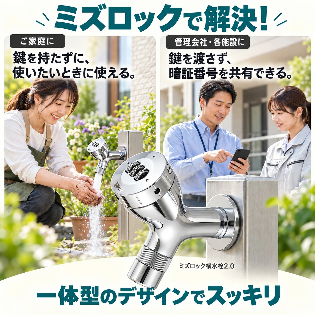 水生活製作所 外 水道 蛇口 鍵付き ロック ミズロック横水栓2.0 AT241