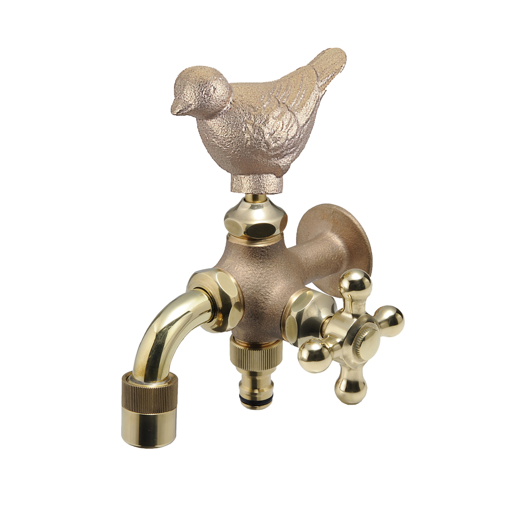 水生活製作所 動物蛇口 鳥 水栓 二股 二口万能胴長水栓 すずめ 二股 双