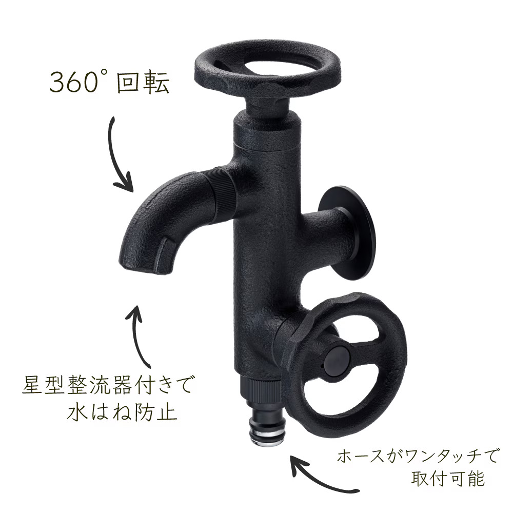 水生活製作所 外水栓 蛇口 二口横水栓 吐水口が複数 マットブラック 黒