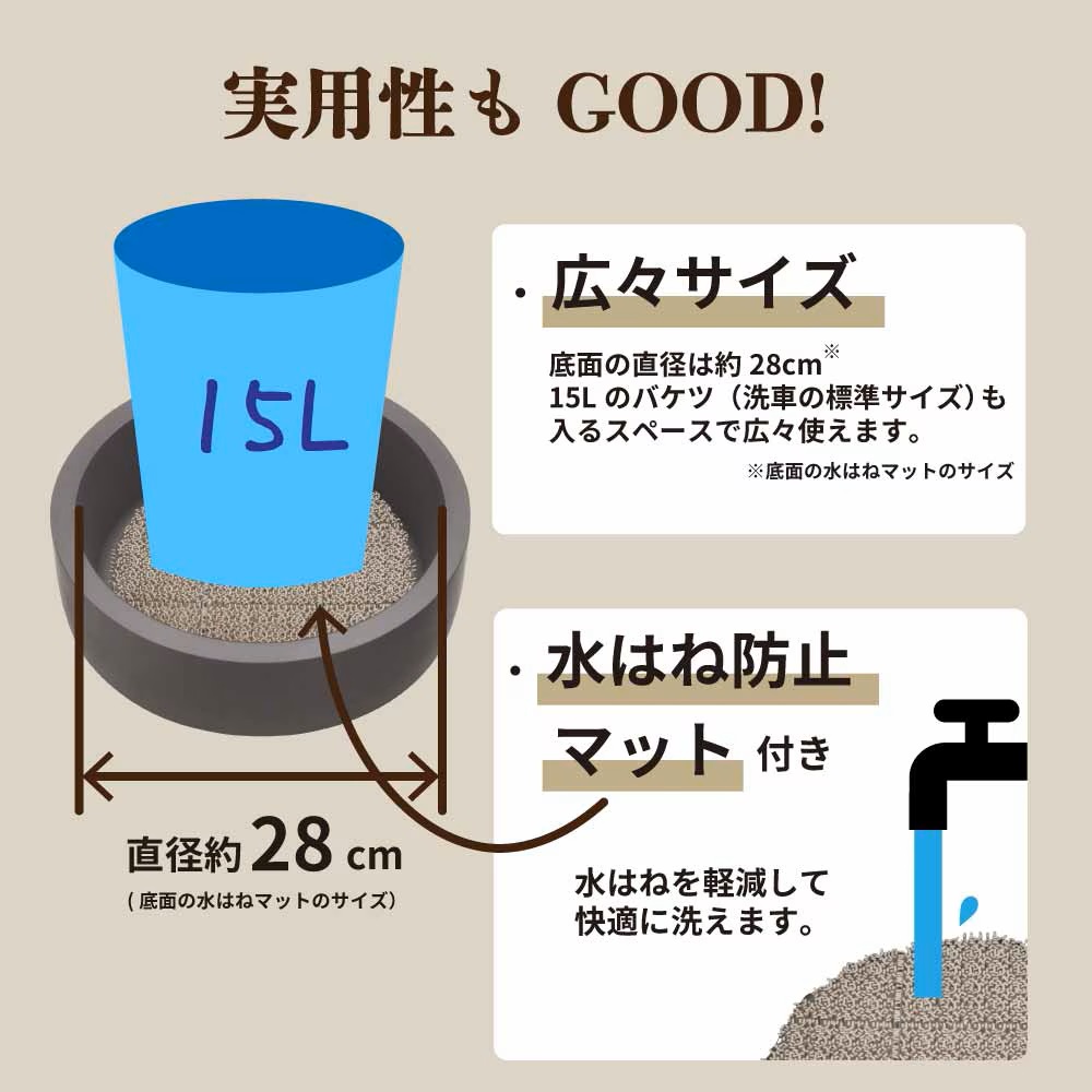 ガーデンパン 水栓パン ラウンド 深型 ブラック 黒 立水栓 水栓柱用 水受け ゴム栓付き レジンコンクリート 日本製 3色展開 G26PRG 水生活製作所 MIZSEI_8