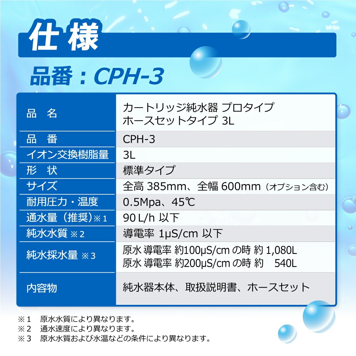 カートリッジ 純水器 3L プロタイプ ホースセットタイプ CPH-3 イオン交換樹脂 3L入り 洗車 業務 用 サンエイ化学｜mizu-syori｜03