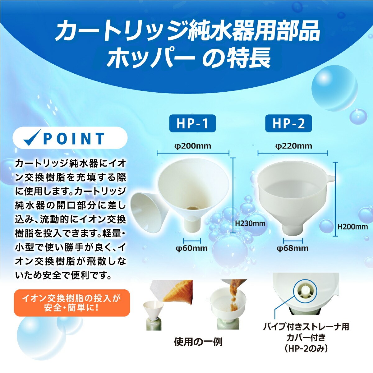 サンエイ化学 カートリッジ純水器 充填用 ホッパー HP-2 パイプカバー付き｜mizu-syori｜02