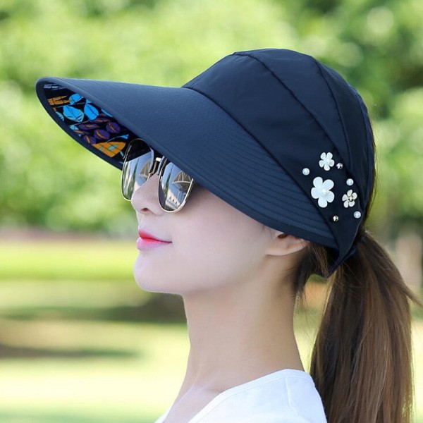 折りたたみ 帽子 レディース 日よけ 帽子 UVカット帽子 ひも付き サンバイザー サマーハット つば広 メッシュ 裏地あり | ブランド登録なし | 07