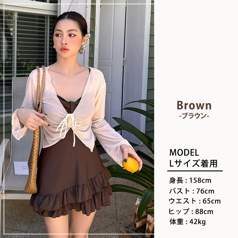 TeddyShop 水着 体型カバー ワンピース シースルー トップス 2点