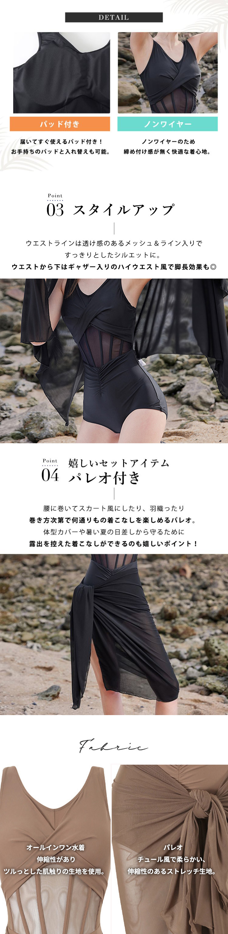 ワンピ水着 シアー 黒