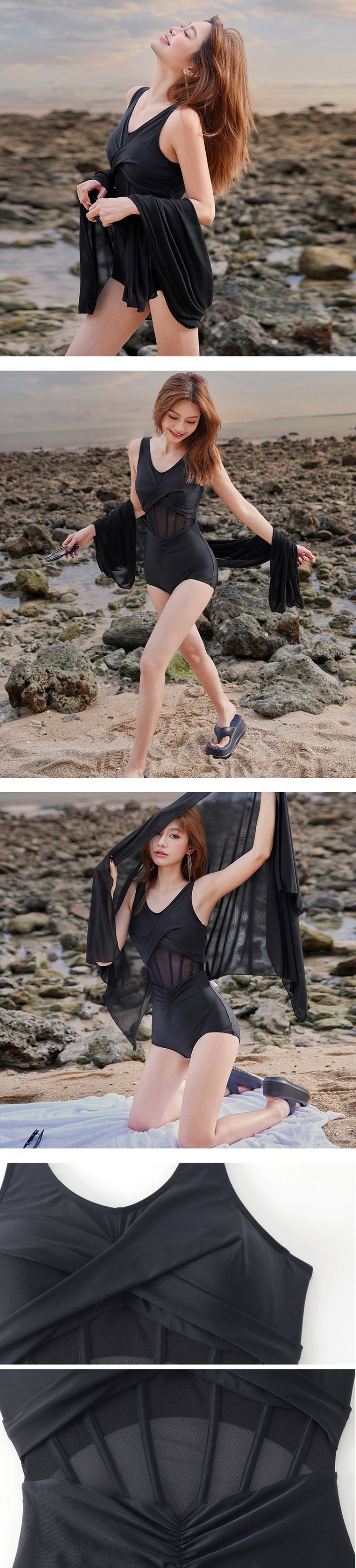 ワンピ水着 シアー 黒