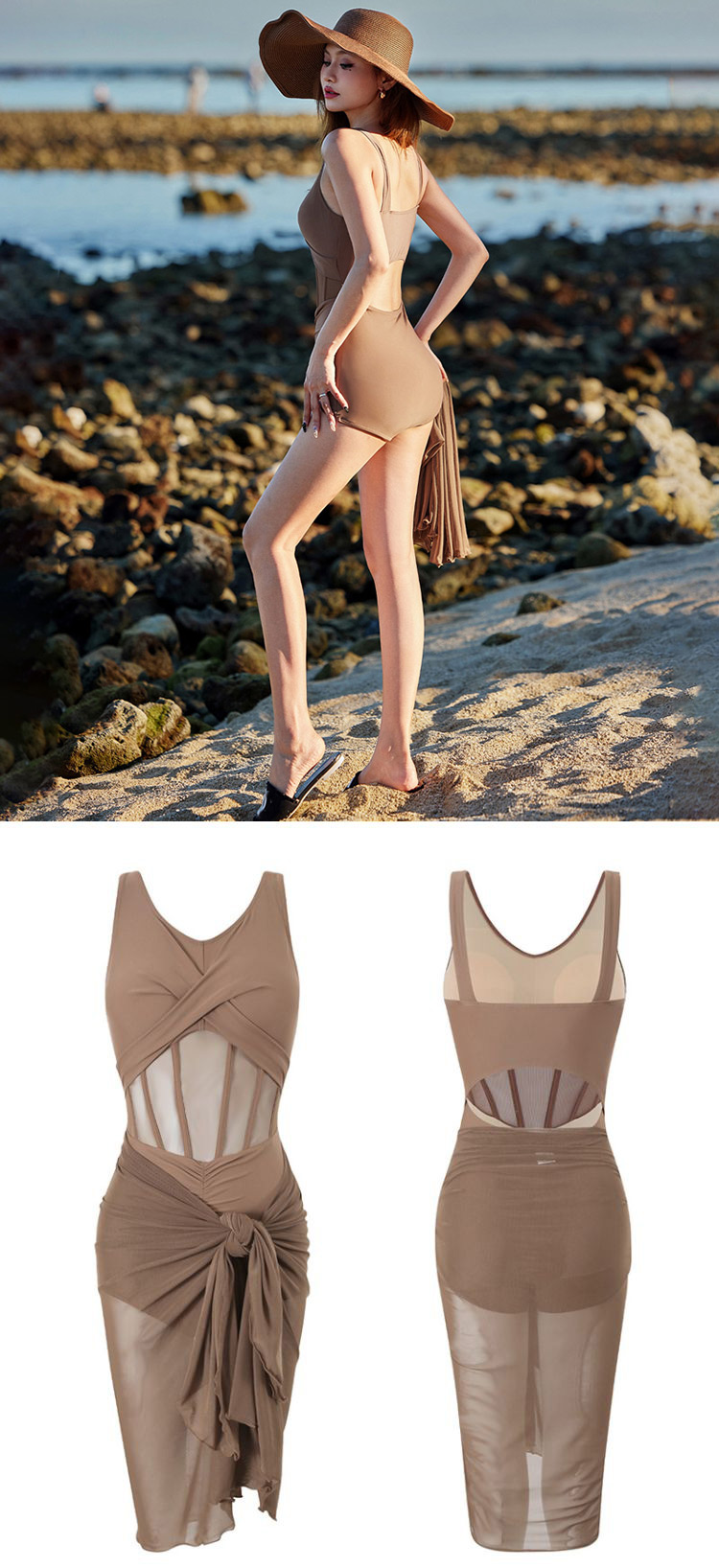 ワンピ水着 シアー 黒