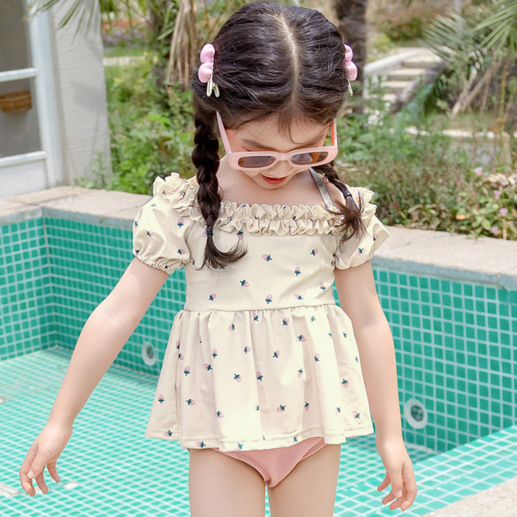 TeddyShop キッズ 水着 女の子 オフショルダー ペプラム風