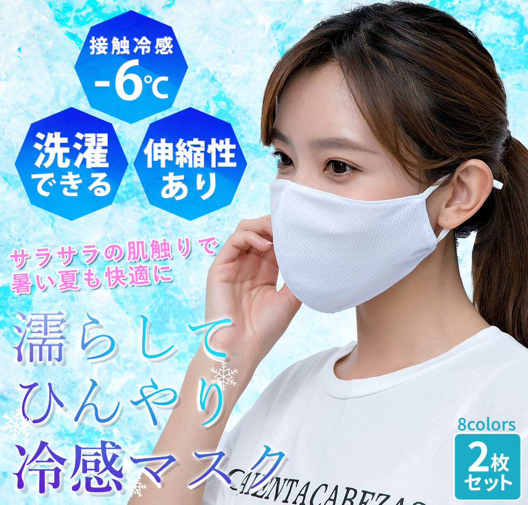 クールマスク 接触冷感 夏用 洗える 2枚セット ひんやり メッシュ 立体型 急速冷感 無地