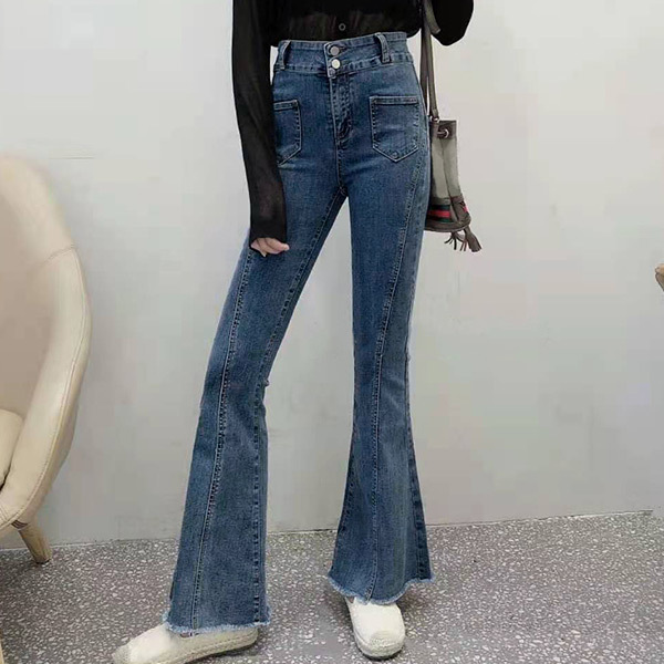デニム パンツ レディース ハイウエスト フレア 細身 ジーンズ