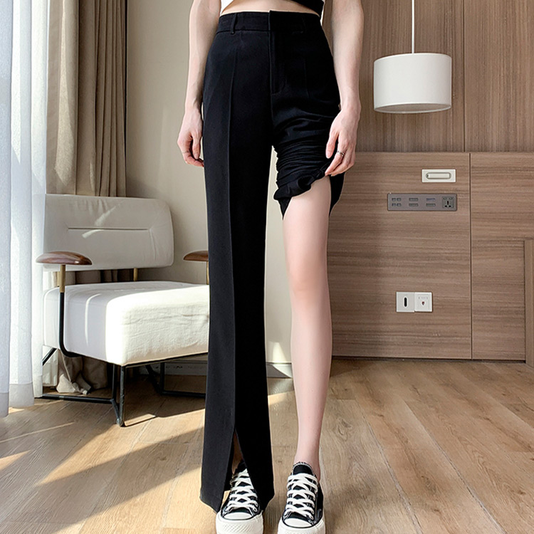 AMERI PANTS 春 黒 リボン ストレートパンツ フレアパンツ　可愛い 楽天市場】フレアパンツ スリット 楽 きれいめ ストレートパンツ