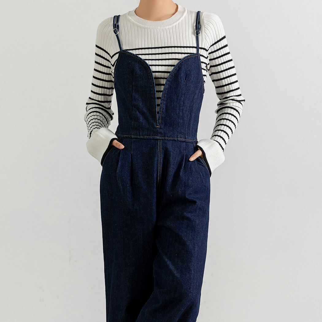 サロペット オールインワン パンツ デニム ビスチェライク レディース