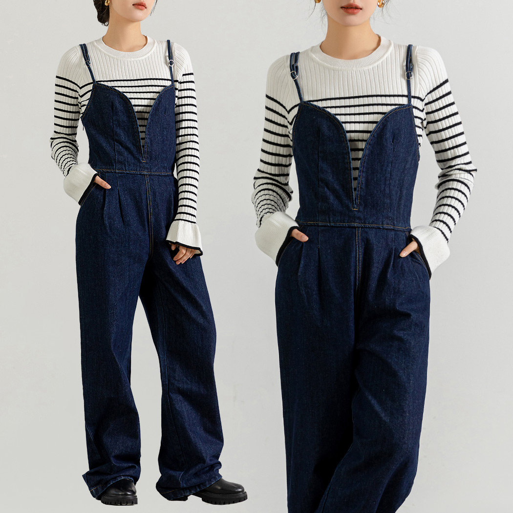 サロペット オールインワン パンツ デニム ビスチェライク レディース