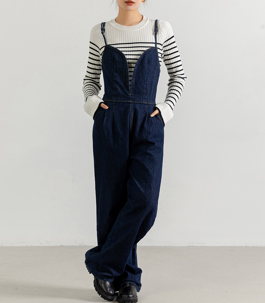 サロペット オールインワン パンツ デニム ビスチェライク レディース