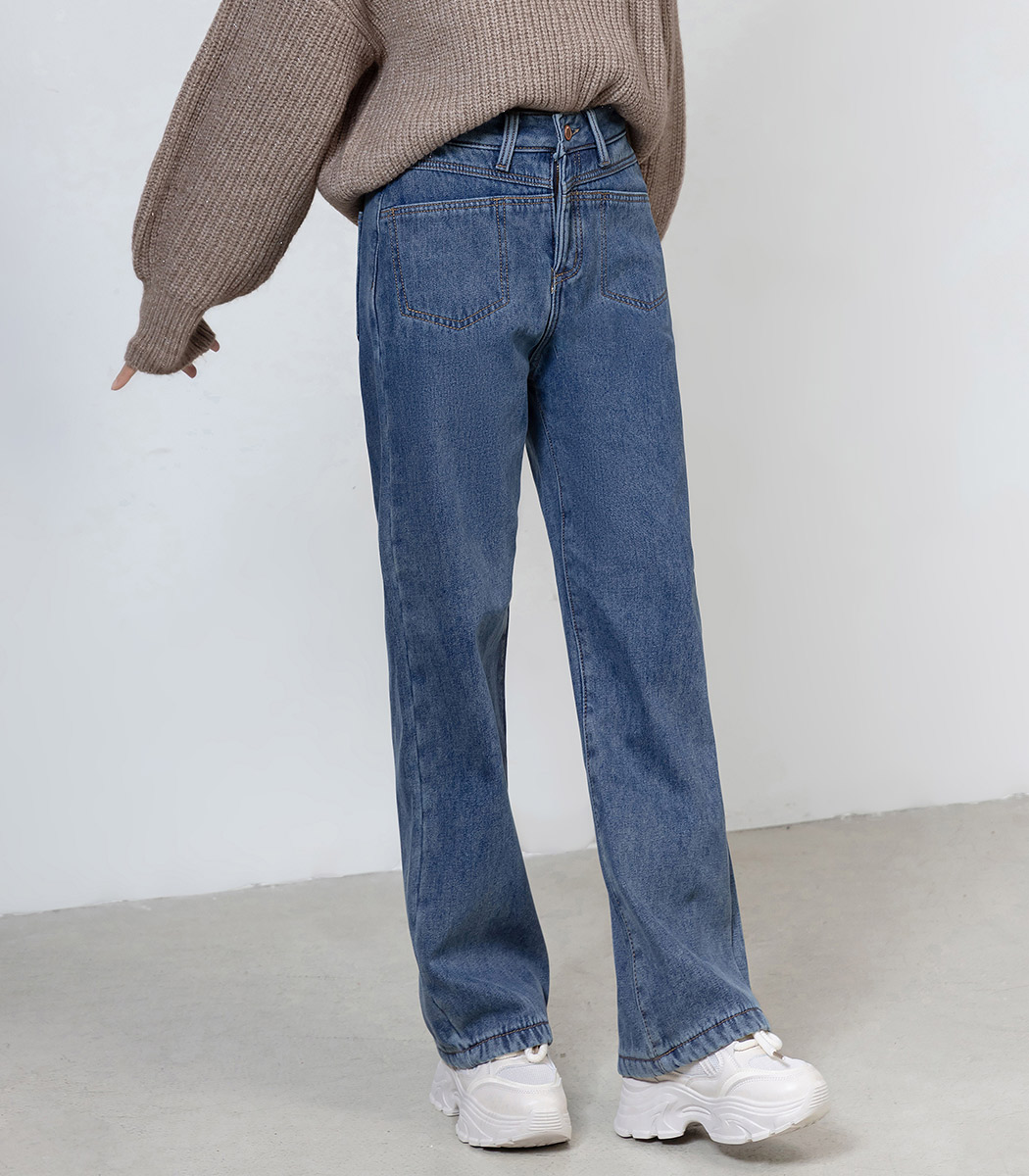 デニム パンツ レディース ボトムス 裏起毛 10分丈 ロング ストレート