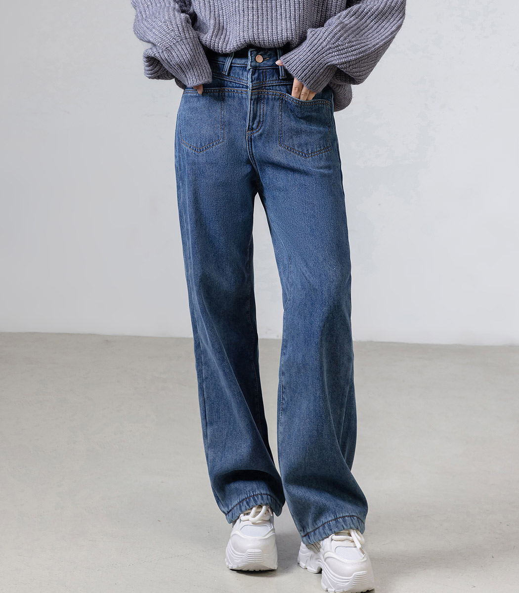 デニム パンツ レディース ボトムス 裏起毛 10分丈 ロング ストレート