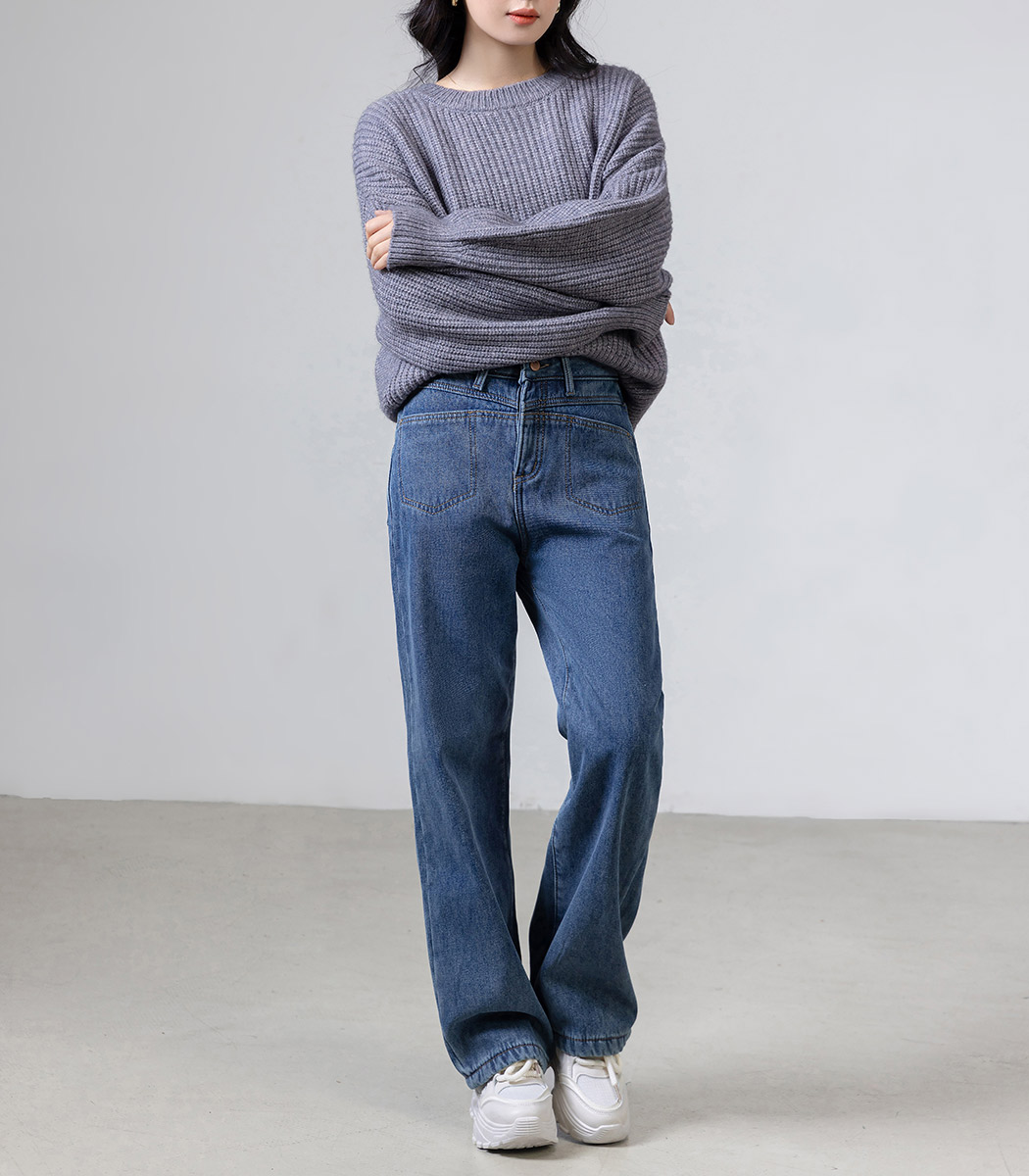 デニム パンツ レディース ボトムス 裏起毛 10分丈 ロング ストレート