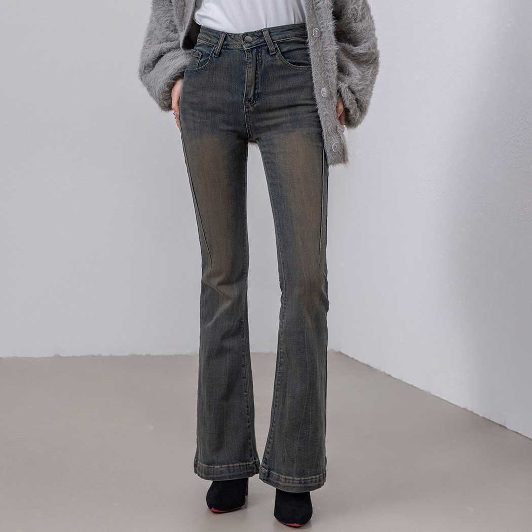デニム フレアパンツ レディース ボトムス ロング スリム 美脚 脚長
