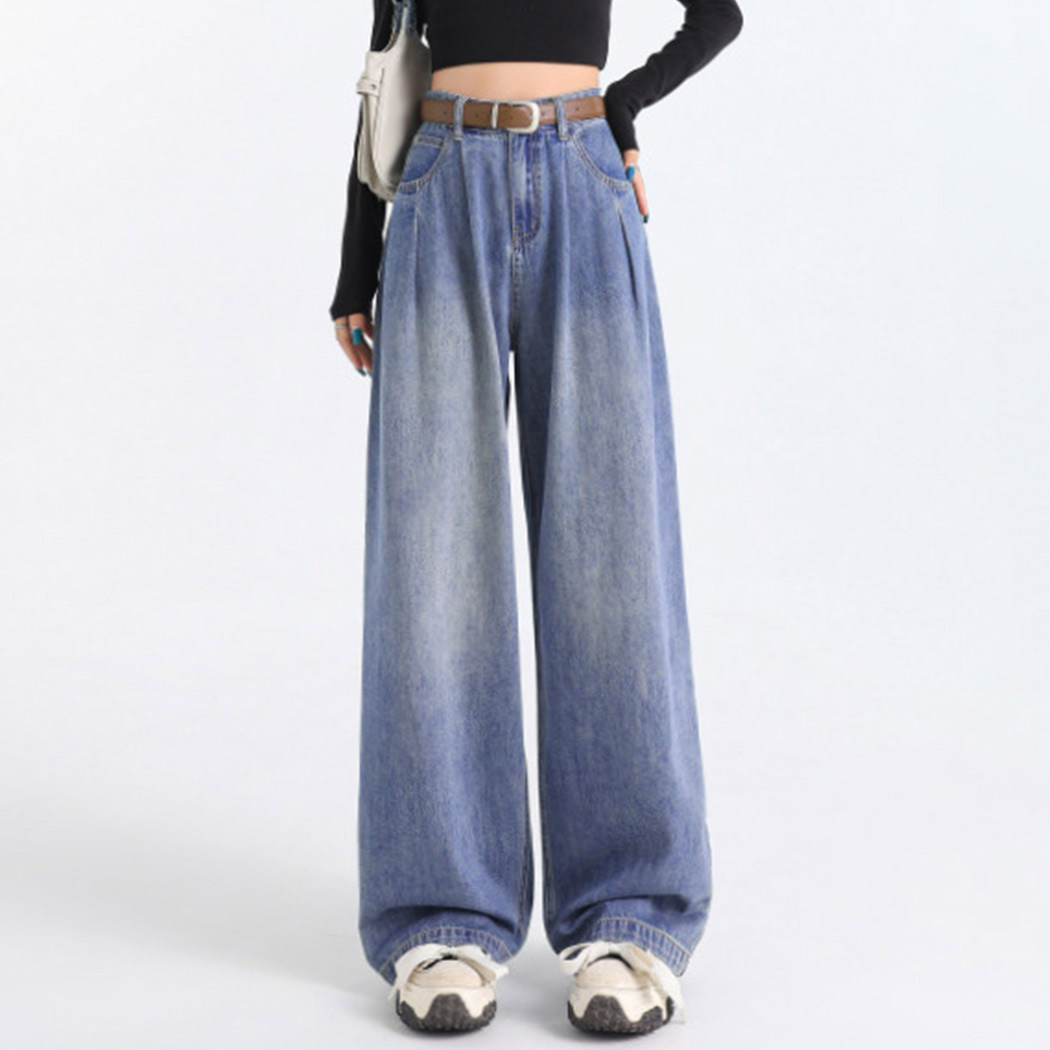 ワイド デニム パンツ レディース ダボ感 ハイウエスト ゆったり 細