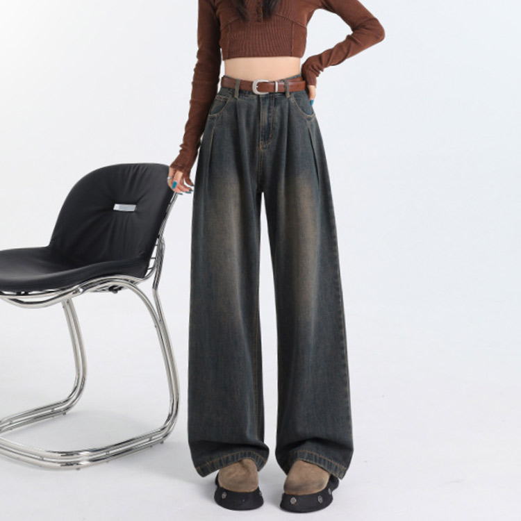 ワイド デニム パンツ レディース ダボ感 ハイウエスト ゆったり 細
