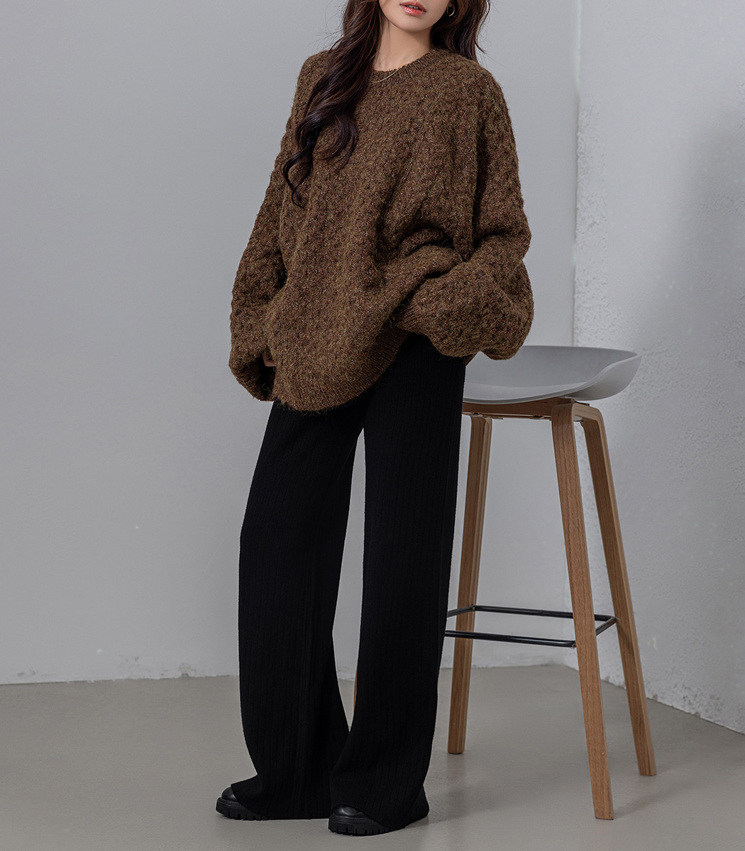 ワイドパンツ ボトムス フレアスリーブ ソリッド ロング 3colors ワイドパンツ ニット ストレートロングパンツ ボトムス パンツ