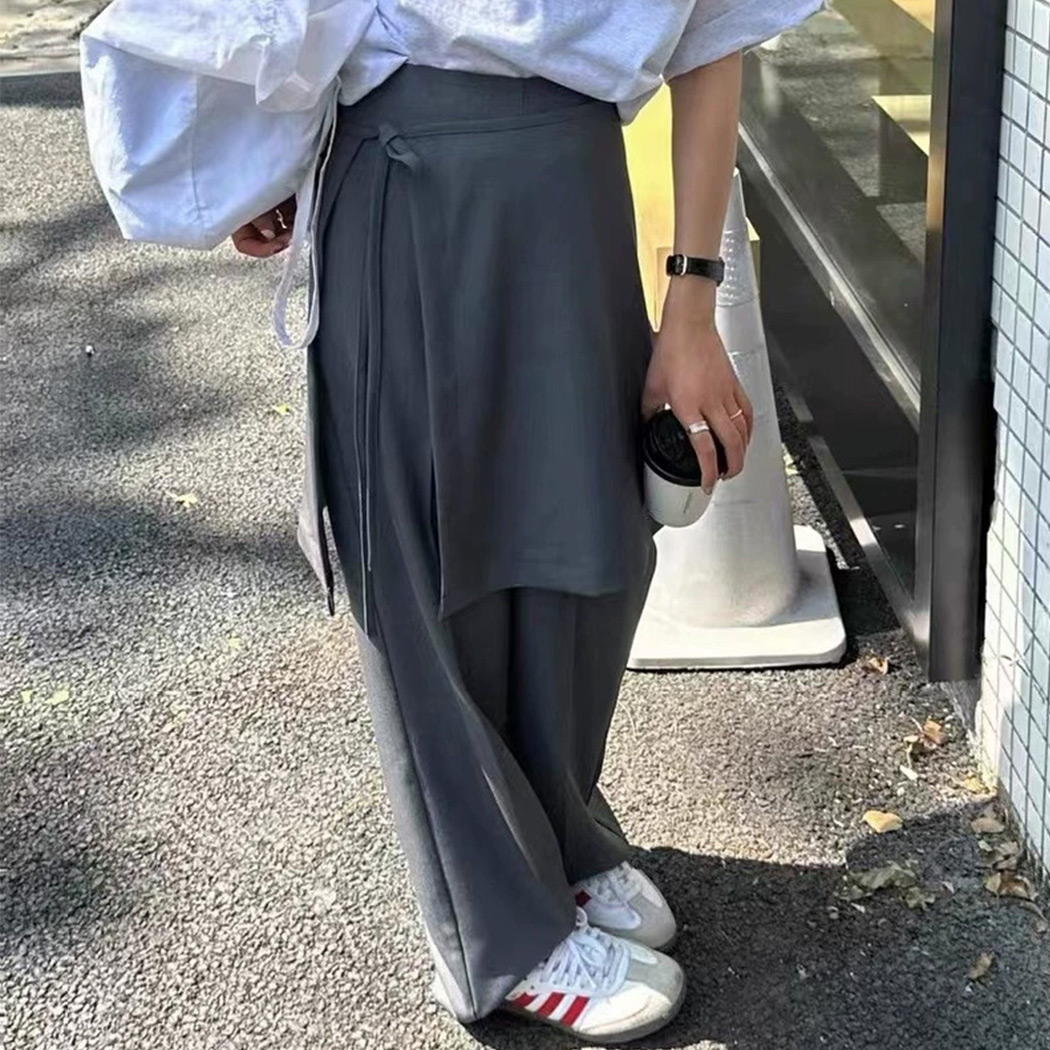 スラックス ラップスカート 2点 セット ワイドパンツ レイヤード
