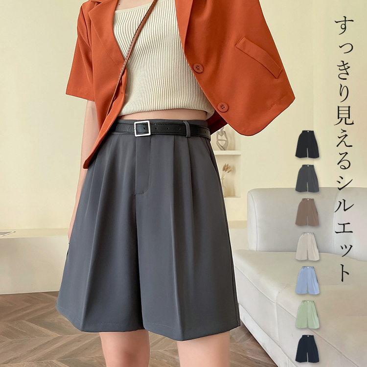 ハーフパンツ レディース きれいめ ボトムス ひざ上 タック フロント A