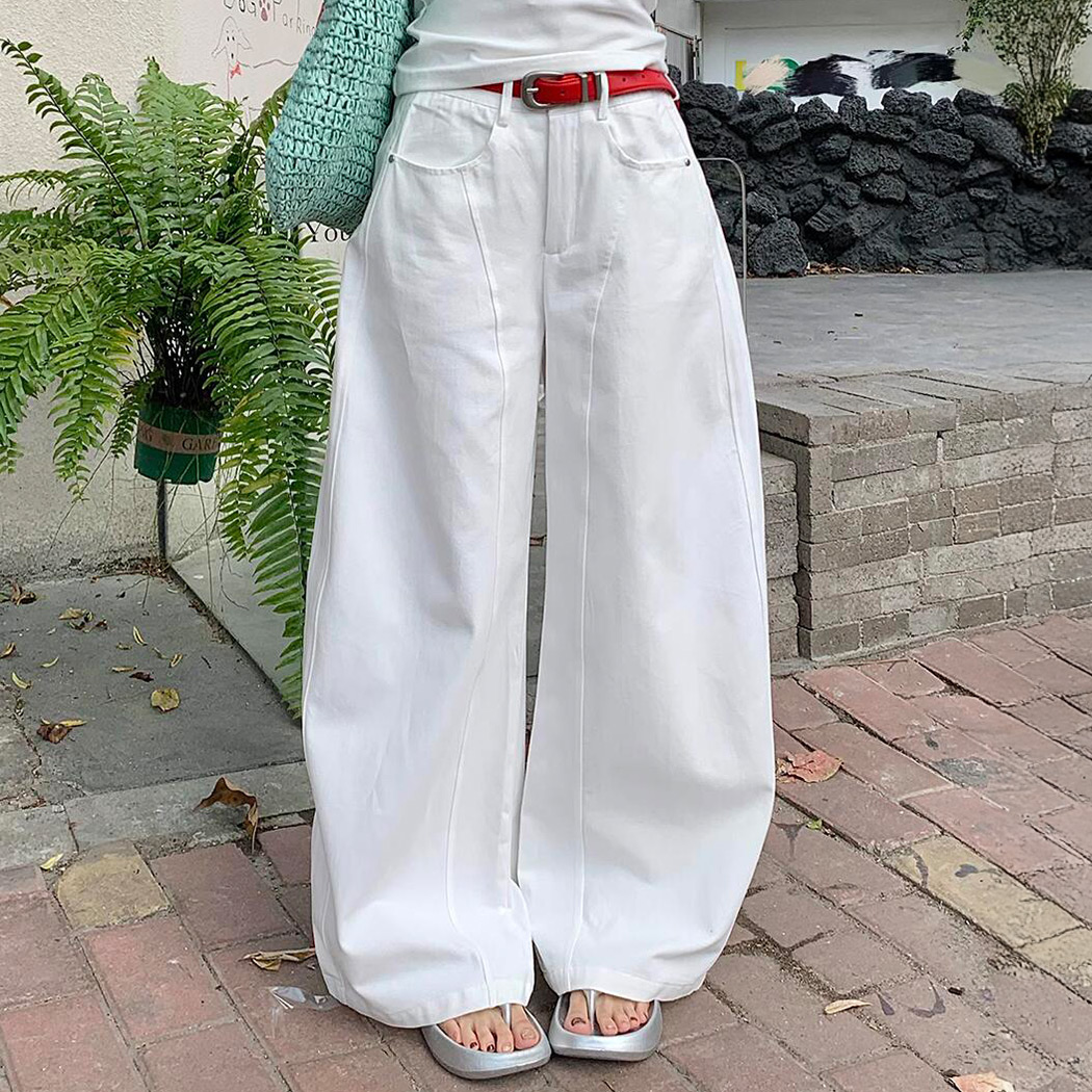 lohen バレルパンツ　白　ホワイト　38 バレルレッグパンツ レディース ボトムス きれいめ 細見え ロング