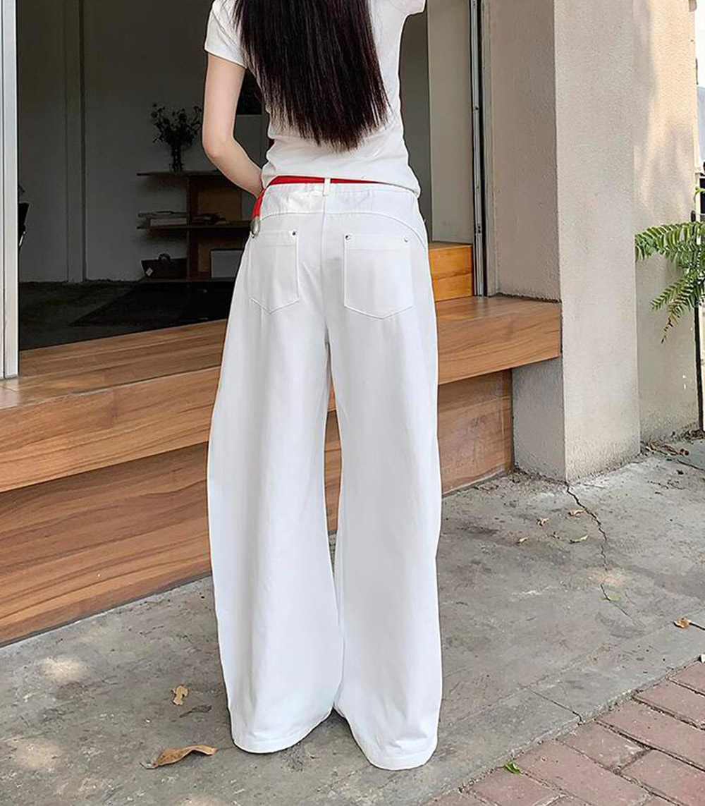 lohen バレルパンツ　白　ホワイト　38 バレルレッグパンツ レディース ボトムス きれいめ 細見え ロング