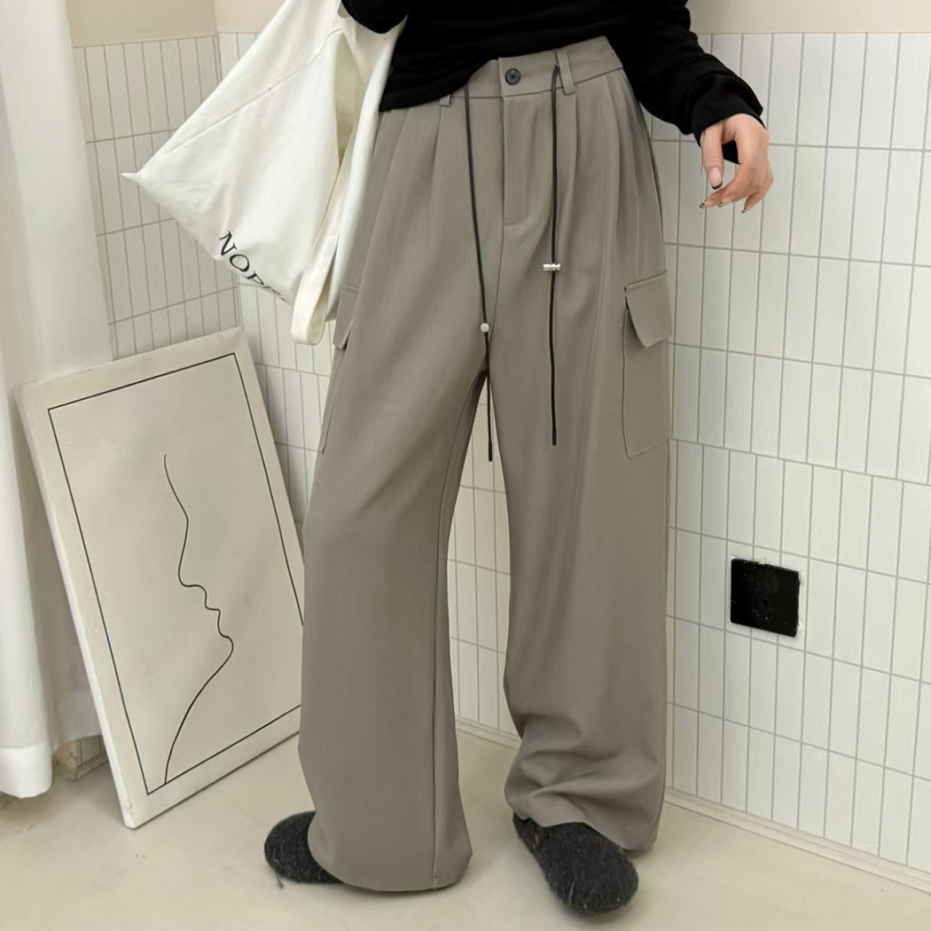 ワイド タック パンツ レディース ボトムス カーゴ風 ロングパンツ