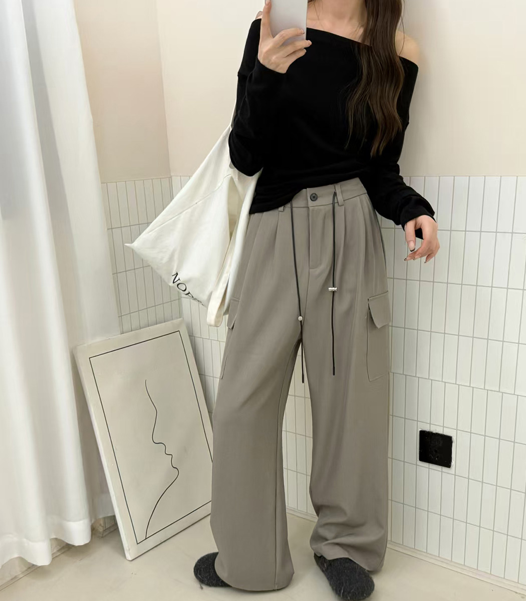 ワイド タック パンツ レディース ボトムス カーゴ風 ロングパンツ