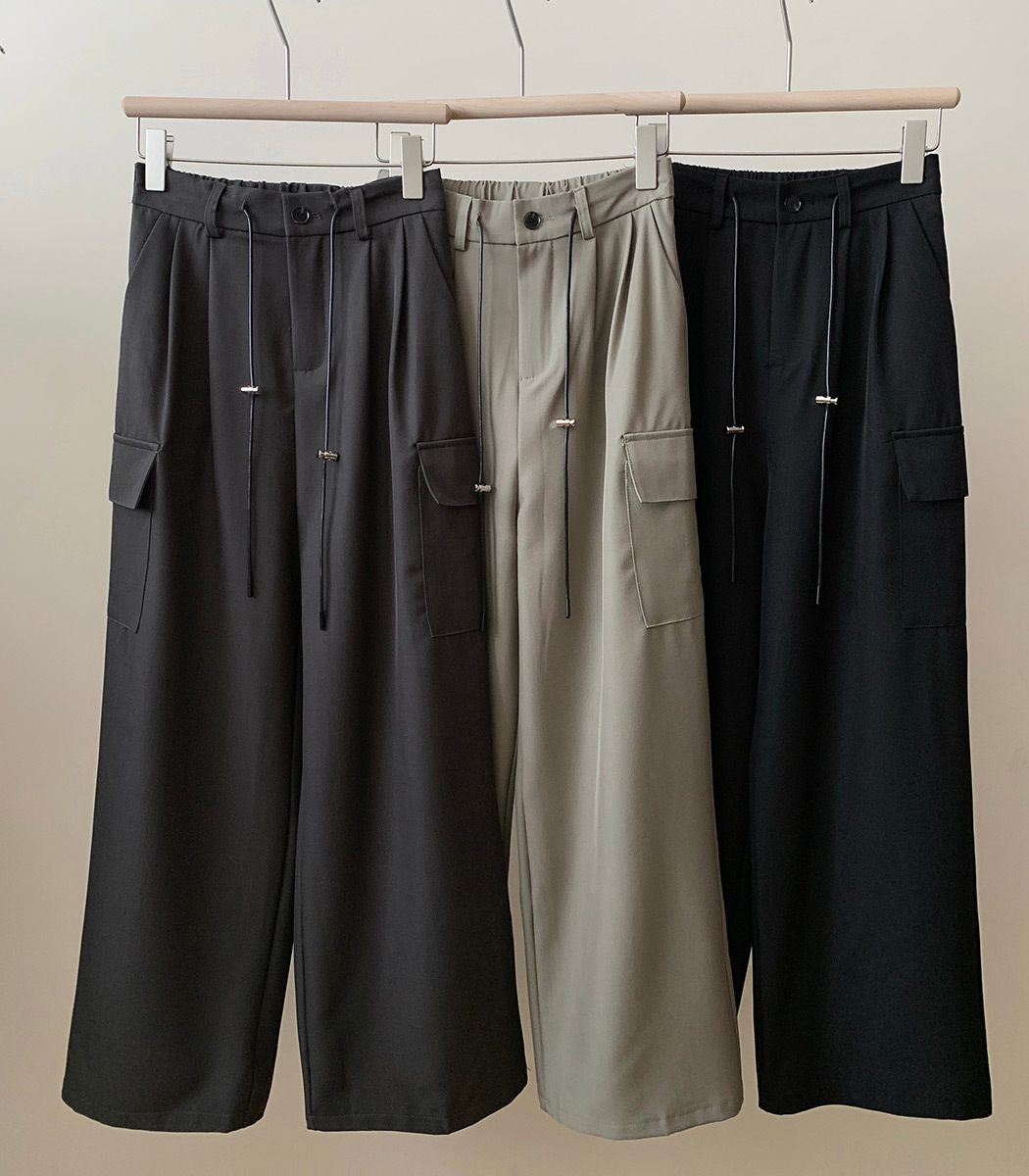 ワイド タック パンツ レディース ボトムス カーゴ風 ロングパンツ