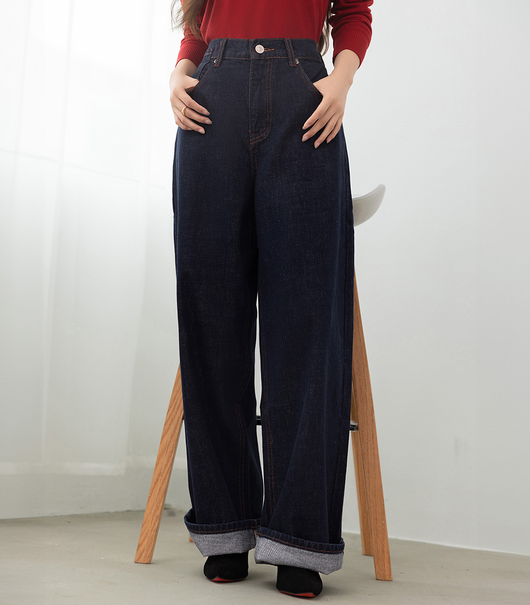 デニム パンツ ワイド ゆったり ストレート カラーステッチ 2色 room ストレートデニム 2色セット