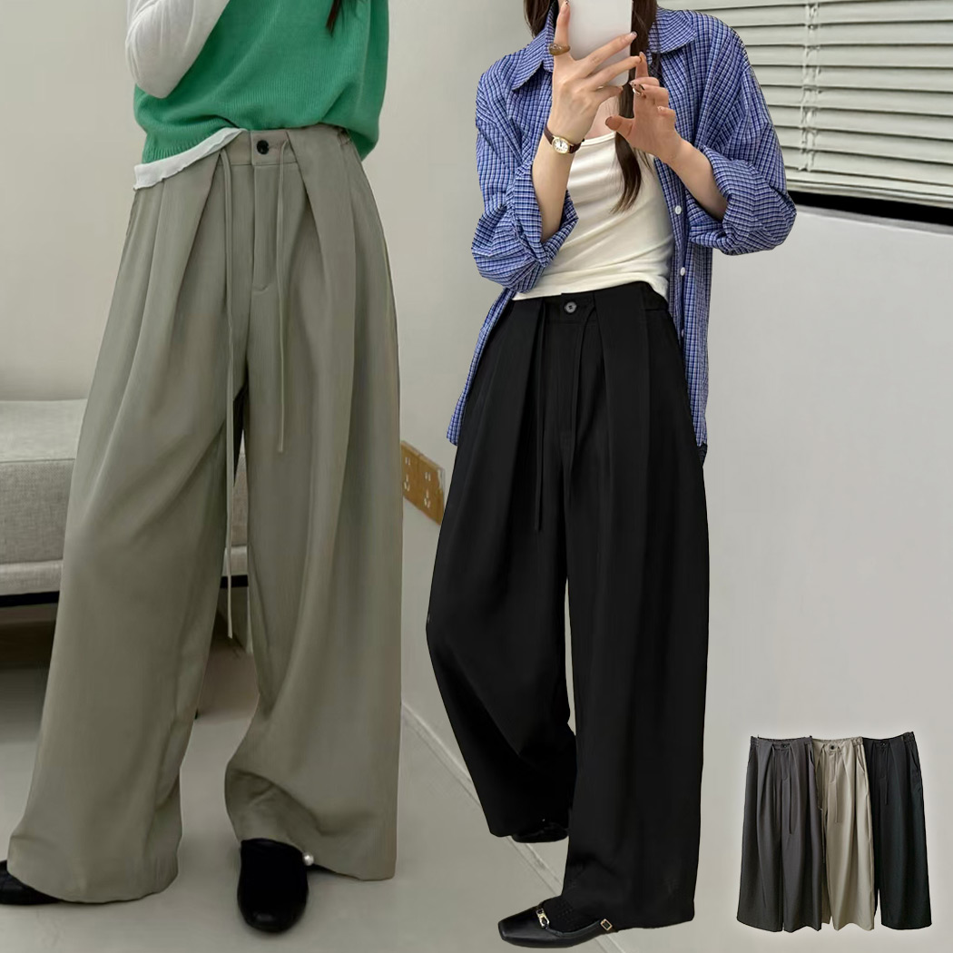 ワイドパンツ レディース ボトムス ロングパンツ タックパンツ