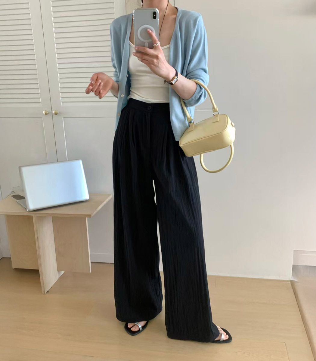 ワイドパンツ 薄手 黒