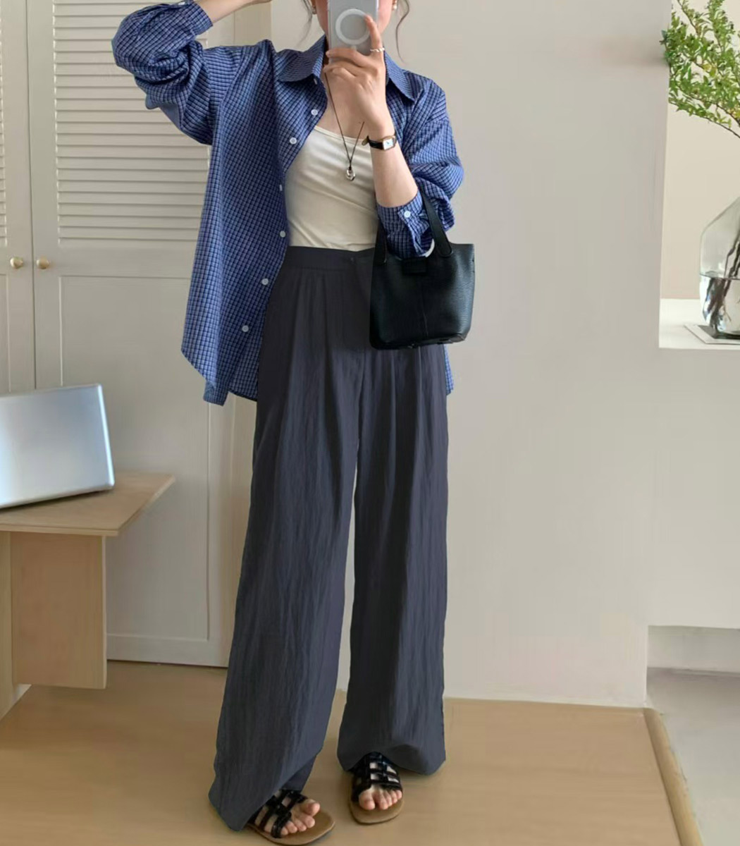 ワイドパンツ 薄手 黒