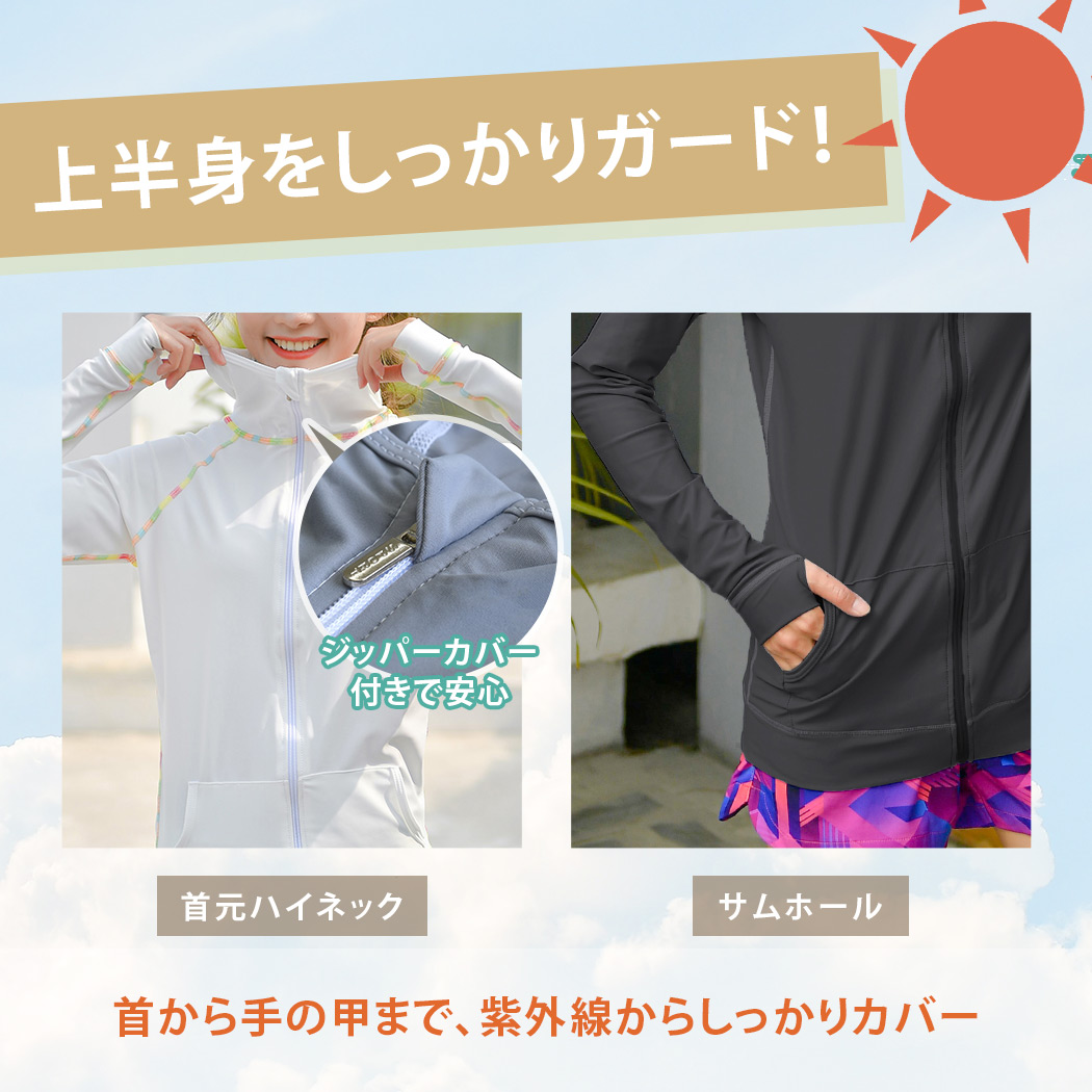 UVカット率 99%以上 長袖ラッシュガード ...の詳細画像5