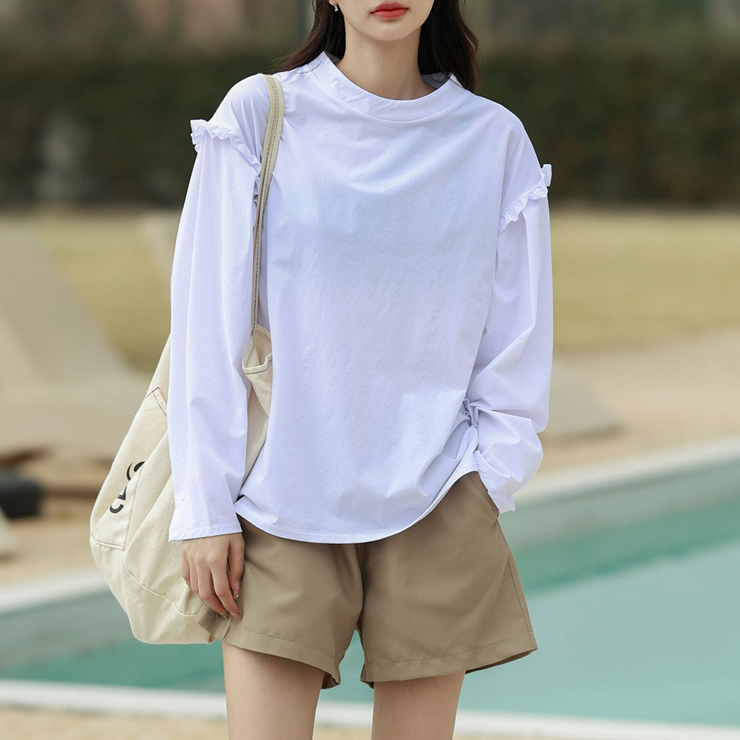 Main - くらしを楽しむアイテム ラッシュガード レディース 白 水陸両用 台形パンツ 日焼け防止 2点セット 水着の上に着る服 秋 夏 ...